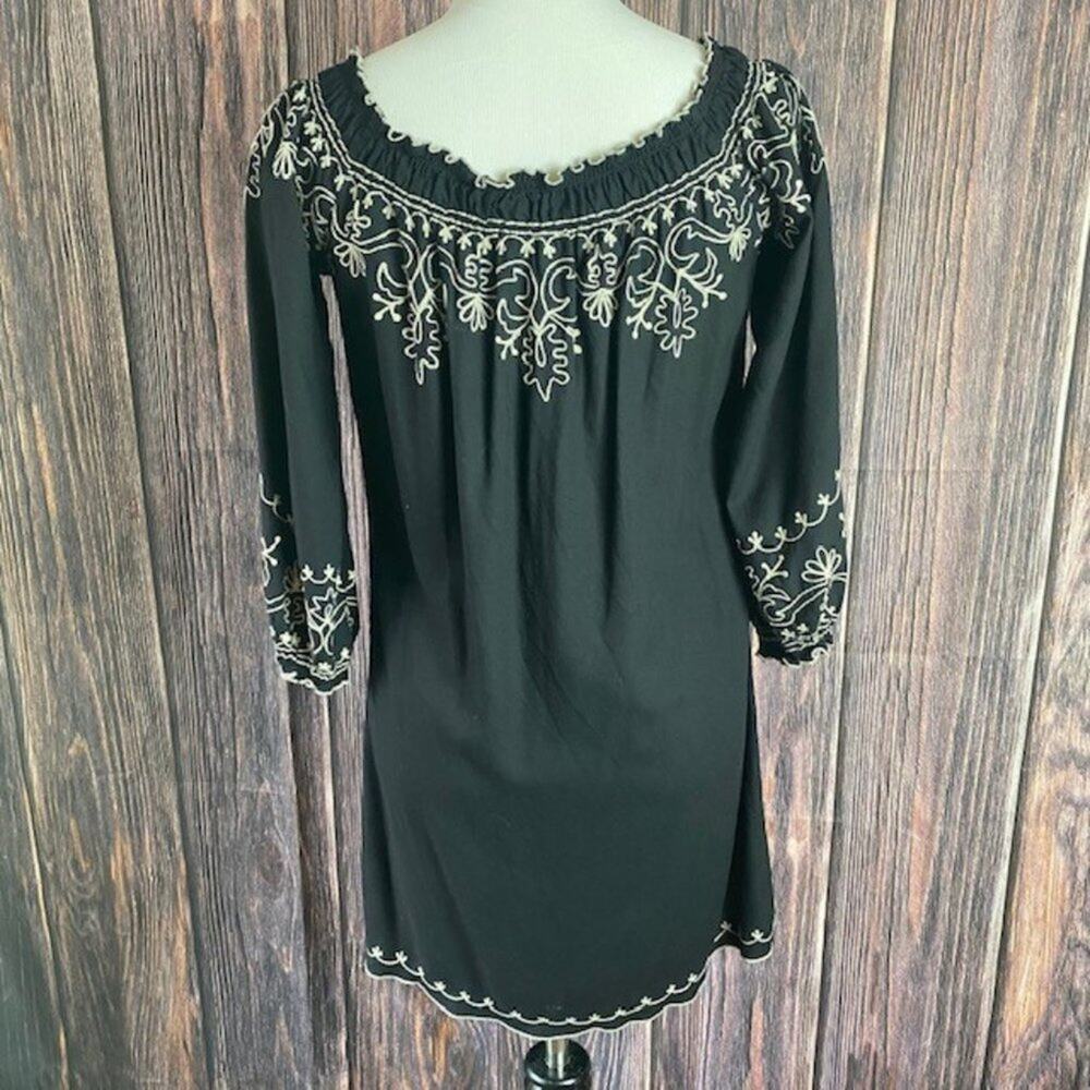 Lucky Brand Women's Black Embroidered 3/4 Sleeve Boho Tunic Dress Size Small - Picture 4 of 7